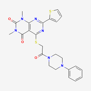 molecular formula C24H24N6O3S2 B2985248 1,3-dimethyl-5-((2-oxo-2-(4-phenylpiperazin-1-yl)ethyl)thio)-7-(thiophen-2-yl)pyrimido[4,5-d]pyrimidine-2,4(1H,3H)-dione CAS No. 847191-51-9