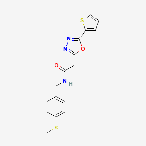molecular formula C16H15N3O2S2 B2985255 N-{[4-(methylsulfanyl)phenyl]methyl}-2-[5-(thiophen-2-yl)-1,3,4-oxadiazol-2-yl]acetamide CAS No. 1286728-39-9