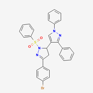 molecular formula C30H23BrN4O2S B2985258 2-(benzenesulfonyl)-5-(4-bromophenyl)-1',3'-diphenyl-3,4-dihydro-1'H,2H-3,4'-bipyrazole CAS No. 397275-23-9