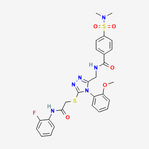 molecular formula C27H27FN6O5S2 B2985267 4-(dimethylsulfamoyl)-N-[[5-[2-(2-fluoroanilino)-2-oxoethyl]sulfanyl-4-(2-methoxyphenyl)-1,2,4-triazol-3-yl]methyl]benzamide CAS No. 389071-89-0