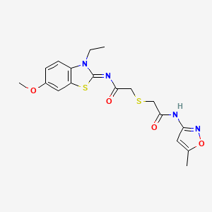 molecular formula C18H20N4O4S2 B2985287 (Z)-N-(3-ethyl-6-methoxybenzo[d]thiazol-2(3H)-ylidene)-2-((2-((5-methylisoxazol-3-yl)amino)-2-oxoethyl)thio)acetamide CAS No. 851716-88-6