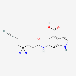 molecular formula C17H16N4O3 B2985288 6-[3-(3-But-3-ynyldiazirin-3-yl)propanoylamino]-1H-indole-4-carboxylic acid CAS No. 2220177-96-6