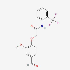 molecular formula C17H14F3NO4 B2985290 2-(4-formyl-2-methoxyphenoxy)-N-[2-(trifluoromethyl)phenyl]acetamide CAS No. 461652-60-8