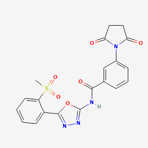 molecular formula C20H16N4O6S B2985295 3-(2,5-dioxopyrrolidin-1-yl)-N-(5-(2-(methylsulfonyl)phenyl)-1,3,4-oxadiazol-2-yl)benzamide CAS No. 886923-44-0