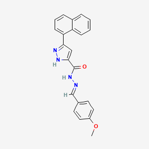 molecular formula C22H18N4O2 B2985302 (E)-N'-(4-methoxybenzylidene)-3-(naphthalen-1-yl)-1H-pyrazole-5-carbohydrazide CAS No. 634888-07-6