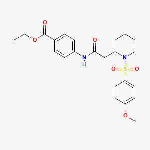 Ethyl 4-(2-(1-((4-methoxyphenyl)sulfonyl)piperidin-2-yl)acetamido)benzoate