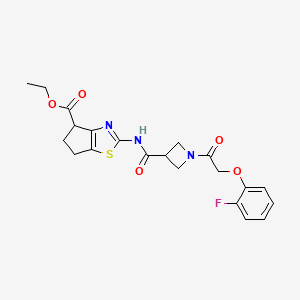 ethyl 2-(1-(2-(2-fluorophenoxy)acetyl)azetidine-3-carboxamido)-5,6-dihydro-4H-cyclopenta[d]thiazole-4-carboxylate