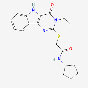 molecular formula C19H22N4O2S B2985407 N-cyclopentyl-2-({3-ethyl-4-oxo-3H,4H,5H-pyrimido[5,4-b]indol-2-yl}sulfanyl)acetamide CAS No. 888461-28-7
