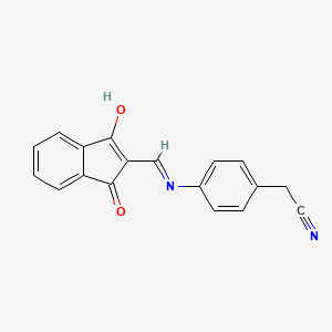molecular formula C18H12N2O2 B2985430 2-(4-(((1,3-Dioxoindan-2-ylidene)methyl)amino)phenyl)ethanenitrile CAS No. 1020251-91-5