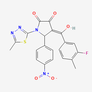 molecular formula C21H15FN4O5S B2985438 4-[(3-fluoro-4-methylphenyl)carbonyl]-3-hydroxy-1-(5-methyl-1,3,4-thiadiazol-2-yl)-5-(4-nitrophenyl)-1,5-dihydro-2H-pyrrol-2-one CAS No. 867136-59-2