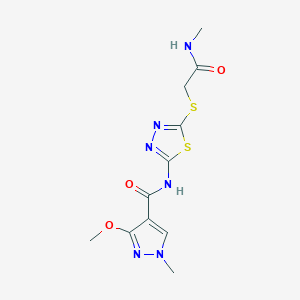 molecular formula C11H14N6O3S2 B2985481 3-methoxy-1-methyl-N-(5-((2-(methylamino)-2-oxoethyl)thio)-1,3,4-thiadiazol-2-yl)-1H-pyrazole-4-carboxamide CAS No. 1171575-06-6