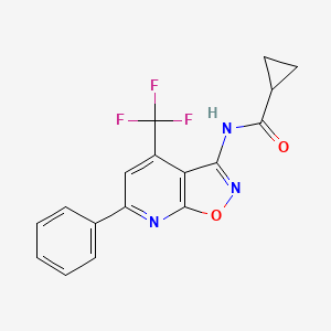 molecular formula C17H12F3N3O2 B2985490 N-[6-phenyl-4-(trifluoromethyl)-[1,2]oxazolo[5,4-b]pyridin-3-yl]cyclopropanecarboxamide CAS No. 1105207-04-2