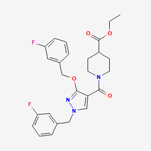 B2985540 ethyl 1-(1-(3-fluorobenzyl)-3-((3-fluorobenzyl)oxy)-1H-pyrazole-4-carbonyl)piperidine-4-carboxylate CAS No. 1014069-74-9
