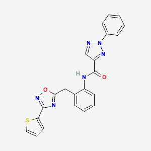 molecular formula C22H16N6O2S B2985609 2-phenyl-N-(2-((3-(thiophen-2-yl)-1,2,4-oxadiazol-5-yl)methyl)phenyl)-2H-1,2,3-triazole-4-carboxamide CAS No. 1797545-12-0
