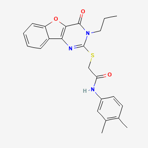 molecular formula C23H23N3O3S B2985669 N-(3,4-dimethylphenyl)-2-[(4-oxo-3-propyl-[1]benzofuro[3,2-d]pyrimidin-2-yl)sulfanyl]acetamide CAS No. 899961-51-4
