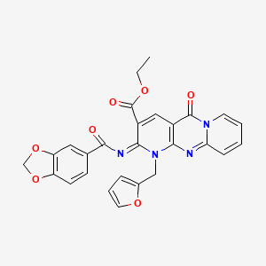 molecular formula C27H20N4O7 B2985702 ethyl 6-(1,3-benzodioxole-5-carbonylimino)-7-(furan-2-ylmethyl)-2-oxo-1,7,9-triazatricyclo[8.4.0.03,8]tetradeca-3(8),4,9,11,13-pentaene-5-carboxylate CAS No. 534580-06-8