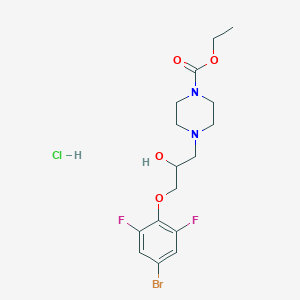 molecular formula C16H22BrClF2N2O4 B2985761 Ethyl 4-(3-(4-bromo-2,6-difluorophenoxy)-2-hydroxypropyl)piperazine-1-carboxylate hydrochloride CAS No. 473804-56-7