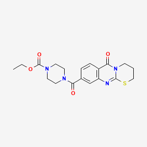 molecular formula C19H22N4O4S B2985919 Ethyl 4-(6-oxo-2,3,4,6-tetrahydro-[1,3]thiazino[2,3-b]quinazoline-9-carbonyl)piperazine-1-carboxylate CAS No. 1251690-46-6