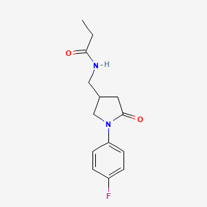 molecular formula C14H17FN2O2 B2985947 N-((1-(4-fluorophenyl)-5-oxopyrrolidin-3-yl)methyl)propionamide CAS No. 954682-73-6