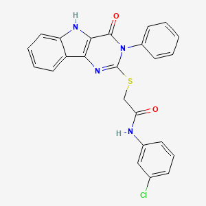 molecular formula C24H17ClN4O2S B2985992 N-(3-chlorophenyl)-2-({4-oxo-3-phenyl-3H,4H,5H-pyrimido[5,4-b]indol-2-yl}sulfanyl)acetamide CAS No. 536704-25-3