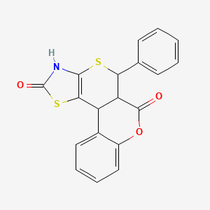 molecular formula C19H13NO3S2 B2986004 11-phenyl-8-oxa-12,16-dithia-14-azatetracyclo[8.7.0.02,7.013,17]heptadeca-2,4,6,13(17)-tetraene-9,15-dione CAS No. 1005066-12-5