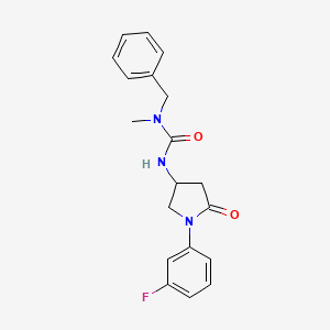 molecular formula C19H20FN3O2 B2986104 1-Benzyl-3-[1-(3-fluorophenyl)-5-oxopyrrolidin-3-yl]-1-methylurea CAS No. 891103-54-1