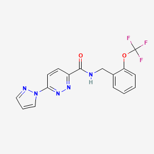 molecular formula C16H12F3N5O2 B2986142 6-(1H-pyrazol-1-yl)-N-(2-(trifluoromethoxy)benzyl)pyridazine-3-carboxamide CAS No. 1351595-39-5