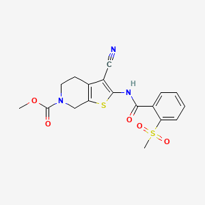 molecular formula C18H17N3O5S2 B2986157 methyl 3-cyano-2-(2-(methylsulfonyl)benzamido)-4,5-dihydrothieno[2,3-c]pyridine-6(7H)-carboxylate CAS No. 886958-13-0