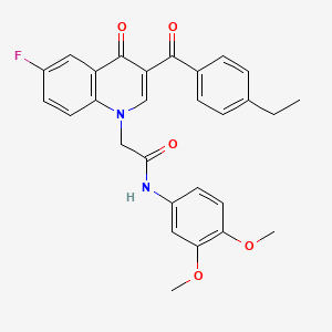 molecular formula C28H25FN2O5 B2986257 N-(3,4-dimethoxyphenyl)-2-[3-(4-ethylbenzoyl)-6-fluoro-4-oxo-1,4-dihydroquinolin-1-yl]acetamide CAS No. 866590-13-8