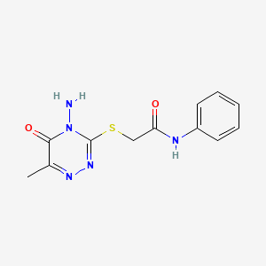 molecular formula C12H13N5O2S B2986265 2-[(4-amino-6-methyl-5-oxo-4,5-dihydro-1,2,4-triazin-3-yl)sulfanyl]-N-phenylacetamide CAS No. 869067-56-1
