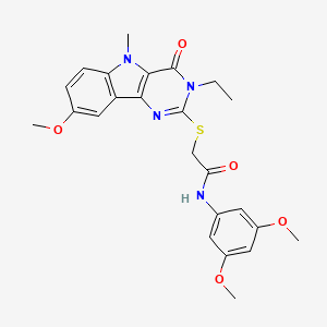 molecular formula C24H26N4O5S B2986311 N-(3,5-dimethoxyphenyl)-2-({3-ethyl-8-methoxy-5-methyl-4-oxo-3H,4H,5H-pyrimido[5,4-b]indol-2-yl}sulfanyl)acetamide CAS No. 1112399-67-3