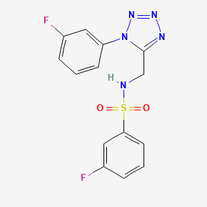molecular formula C14H11F2N5O2S B2986410 3-fluoro-N-((1-(3-fluorophenyl)-1H-tetrazol-5-yl)methyl)benzenesulfonamide CAS No. 921060-93-7