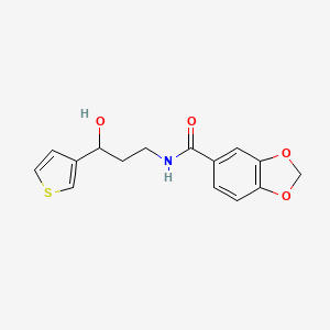 molecular formula C15H15NO4S B2986422 N-(3-hydroxy-3-(thiophen-3-yl)propyl)benzo[d][1,3]dioxole-5-carboxamide CAS No. 2034571-02-1