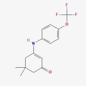 molecular formula C15H16F3NO2 B2986442 5,5-Dimethyl-3-((4-(trifluoromethoxy)phenyl)amino)cyclohex-2-EN-1-one CAS No. 1023590-22-8