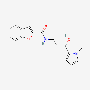 molecular formula C17H18N2O3 B2986470 N-(3-hydroxy-3-(1-methyl-1H-pyrrol-2-yl)propyl)benzofuran-2-carboxamide CAS No. 1795213-14-7