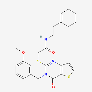 molecular formula C24H27N3O3S2 B2986478 N-[2-(cyclohex-1-en-1-yl)ethyl]-2-{[3-(3-methoxybenzyl)-4-oxo-3,4-dihydrothieno[3,2-d]pyrimidin-2-yl]sulfanyl}acetamide CAS No. 1252815-69-2