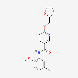 B2986484 N-(2-methoxy-5-methylphenyl)-6-((tetrahydrofuran-2-yl)methoxy)nicotinamide CAS No. 2034272-96-1
