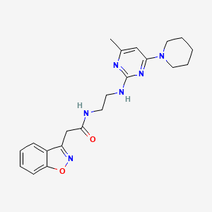 molecular formula C21H26N6O2 B2986487 2-(benzo[d]isoxazol-3-yl)-N-(2-((4-methyl-6-(piperidin-1-yl)pyrimidin-2-yl)amino)ethyl)acetamide CAS No. 1207053-53-9