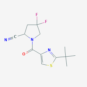 molecular formula C13H15F2N3OS B2986497 1-(2-Tert-butyl-1,3-thiazole-4-carbonyl)-4,4-difluoropyrrolidine-2-carbonitrile CAS No. 2305453-55-6