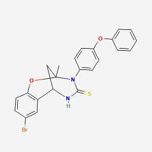 molecular formula C23H19BrN2O2S B2986511 8-bromo-2-methyl-3-(4-phenoxyphenyl)-5,6-dihydro-2H-2,6-methanobenzo[g][1,3,5]oxadiazocine-4(3H)-thione CAS No. 1019149-49-5