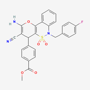 molecular formula C27H20FN3O5S B2986549 Methyl 4-[2-amino-3-cyano-6-(4-fluorobenzyl)-5,5-dioxido-4,6-dihydropyrano[3,2-c][2,1]benzothiazin-4-yl]benzoate CAS No. 893293-25-9