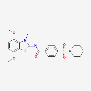 molecular formula C22H25N3O5S2 B2986552 N-(4,7-dimethoxy-3-methyl-1,3-benzothiazol-2-ylidene)-4-piperidin-1-ylsulfonylbenzamide CAS No. 896676-44-1