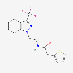 molecular formula C16H18F3N3OS B2986554 2-Thiophen-2-yl-N-[2-[3-(trifluoromethyl)-4,5,6,7-tetrahydroindazol-1-yl]ethyl]acetamide CAS No. 1797671-48-7