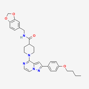B2986584 N-(1,3-benzodioxol-5-ylmethyl)-1-[2-(4-butoxyphenyl)pyrazolo[1,5-a]pyrazin-4-yl]piperidine-4-carboxamide CAS No. 1111320-31-0