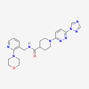 molecular formula C22H27N9O2 B2986590 1-(6-(1H-1,2,4-triazol-1-yl)pyridazin-3-yl)-N-((2-morpholinopyridin-3-yl)methyl)piperidine-4-carboxamide CAS No. 1705419-06-2