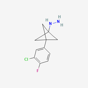 molecular formula C11H12ClFN2 B2986591 [3-(3-Chloro-4-fluorophenyl)-1-bicyclo[1.1.1]pentanyl]hydrazine CAS No. 2287334-05-6