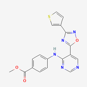 molecular formula C18H13N5O3S B2986601 Methyl 4-((5-(3-(thiophen-3-yl)-1,2,4-oxadiazol-5-yl)pyrimidin-4-yl)amino)benzoate CAS No. 2034571-10-1