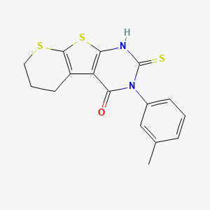 4-(3-Methylphenyl)-5-sulfanyl-8,10-dithia-4,6-diazatricyclo[7.4.0.0^{2,7}]trideca-1(9),2(7),5-trien-3-one