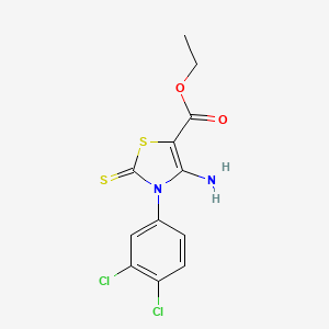 molecular formula C12H10Cl2N2O2S2 B2986837 Ethyl 4-amino-3-(3,4-dichlorophenyl)-2-thioxo-2,3-dihydro-1,3-thiazole-5-carboxylate CAS No. 312922-18-2