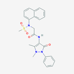 molecular formula C24H24N4O4S B298709 N-(1,5-DIMETHYL-3-OXO-2-PHENYL-2,3-DIHYDRO-1H-PYRAZOL-4-YL)-2-[N-(NAPHTHALEN-1-YL)METHANESULFONAMIDO]ACETAMIDE 
